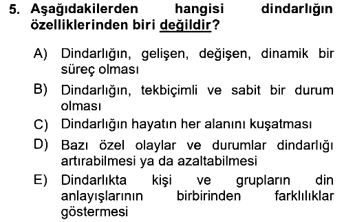 Din Psikolojisi 2016-2017 Ara Sınav - 5. soru