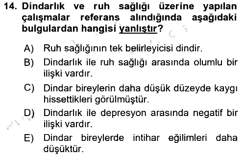 Din Psikolojisi 2016-2017 Ara Sınav - 14. soru