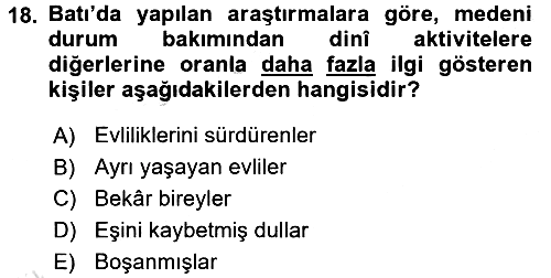 Din Psikolojisi 2016-2017 Ara Sınav - 18. soru