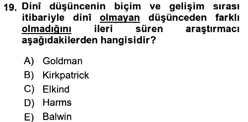 Din Psikolojisi 2016-2017 Ara Sınav - 19. soru