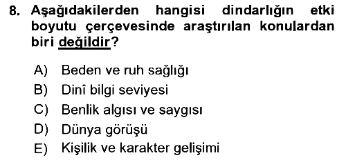 Din Psikolojisi 2018-2019 Ara Sınav - 8. soru