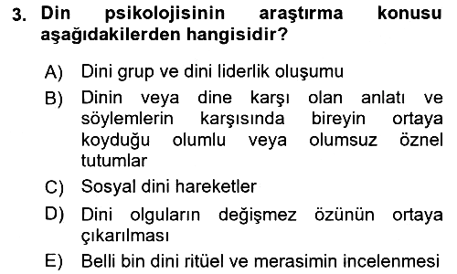 Din Psikolojisi 2023-2024 Ara Sınav - 3. soru