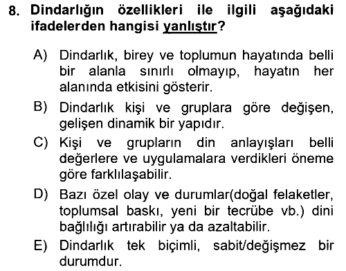 Din Psikolojisi 2024-2025 Ara Sınav - 8. soru