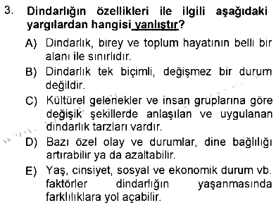 Din Psikolojisi 2012-2013 Dönem Sonu Sınavı - 3. soru
