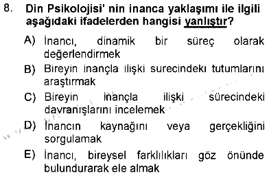 Din Psikolojisi 2012-2013 Dönem Sonu Sınavı - 8. soru
