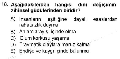 Din Psikolojisi 2012-2013 Dönem Sonu Sınavı - 18. soru