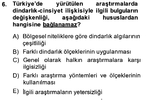 Din Psikolojisi 2014-2015 Dönem Sonu Sınavı - 6. soru