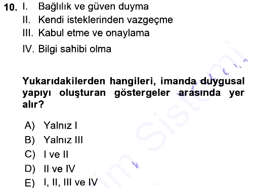 Din Psikolojisi 2015-2016 Dönem Sonu Sınavı - 10. soru
