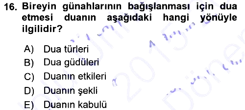 Din Psikolojisi 2015-2016 Dönem Sonu Sınavı - 16. soru