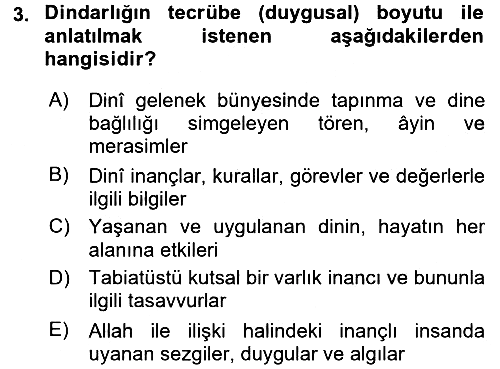 Din Psikolojisi 2016-2017 Dönem Sonu Sınavı - 3. soru