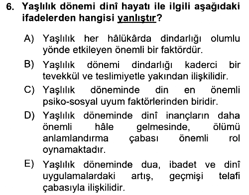 Din Psikolojisi 2016-2017 Dönem Sonu Sınavı - 6. soru