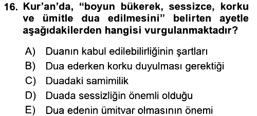 Din Psikolojisi 2016-2017 Dönem Sonu Sınavı - 16. soru