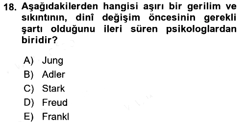 Din Psikolojisi 2016-2017 Dönem Sonu Sınavı - 18. soru