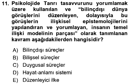 Din Psikolojisi 2017-2018 Dönem Sonu Sınavı - 11. soru