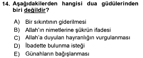 Din Psikolojisi 2017-2018 Dönem Sonu Sınavı - 14. soru