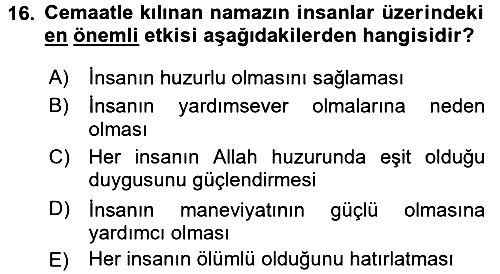 Din Psikolojisi 2017-2018 Dönem Sonu Sınavı - 16. soru