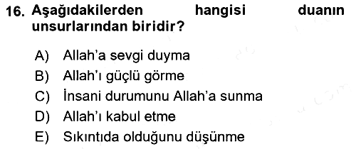 Din Psikolojisi 2018-2019 Dönem Sonu Sınavı - 16. soru