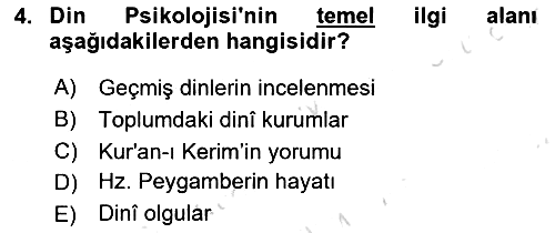 Din Psikolojisi 2019-2020 Dönem Sonu Sınavı - 4. soru