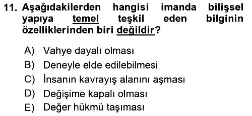 Din Psikolojisi 2019-2020 Dönem Sonu Sınavı - 11. soru