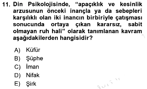 Din Psikolojisi 2021-2022 Dönem Sonu Sınavı - 11. soru