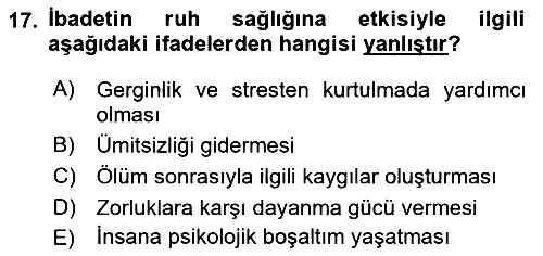 Din Psikolojisi 2021-2022 Dönem Sonu Sınavı - 17. soru