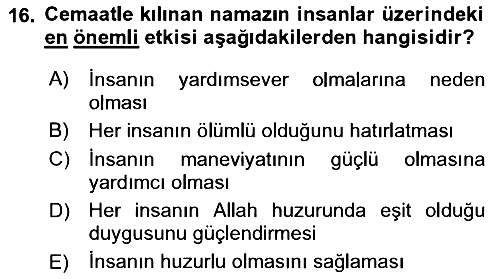Din Psikolojisi 2022-2023 Dönem Sonu Sınavı - 16. soru