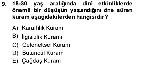 Din Psikolojisi 2013-2014 Tek Ders Sınavı - 9. soru