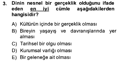 Din Psikolojisi 2014-2015 Tek Ders Sınavı - 3. soru