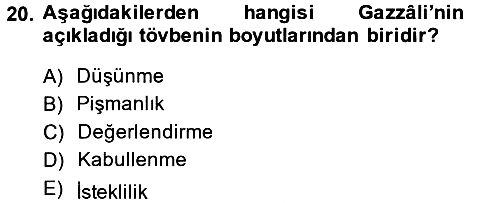 Din Psikolojisi 2014-2015 Tek Ders Sınavı - 20. soru