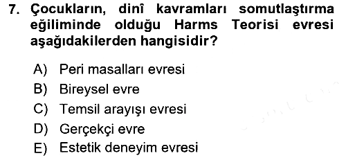 Din Psikolojisi 2015-2016 Tek Ders Sınavı - 7. soru
