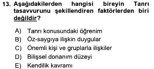 Din Psikolojisi 2015-2016 Tek Ders Sınavı - 13. soru