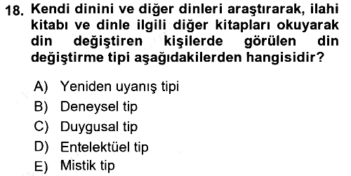 Din Psikolojisi 2015-2016 Tek Ders Sınavı - 18. soru