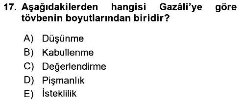 Din Psikolojisi 2021-2022 Yaz Okulu Sınavı - 17. soru