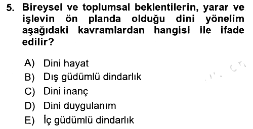 Din Psikolojisi 2023-2024 Yaz Okulu Sınavı - 5. soru