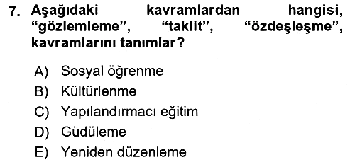 Din Psikolojisi 2023-2024 Yaz Okulu Sınavı - 7. soru
