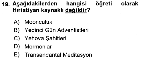 Din Sosyolojisi 2016-2017 3 Ders Sınavı - 19. soru