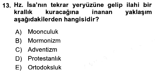 Din Sosyolojisi 2017-2018 3 Ders Sınavı - 13. soru