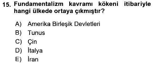 Din Sosyolojisi 2017-2018 3 Ders Sınavı - 15. soru