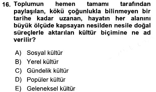 Din Sosyolojisi 2017-2018 3 Ders Sınavı - 16. soru