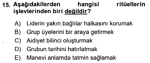 Din Sosyolojisi 2018-2019 3 Ders Sınavı - 15. soru