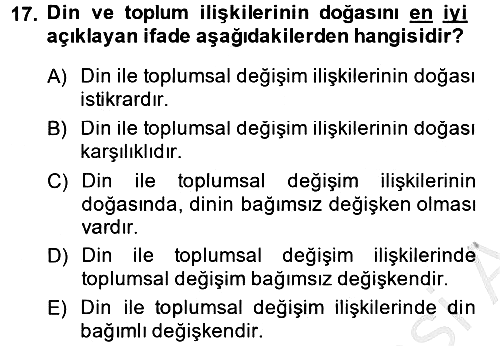 Din Sosyolojisi 2013-2014 Ara Sınav - 17. soru
