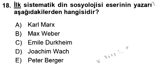 Din Sosyolojisi 2016-2017 Ara Sınav - 18. soru