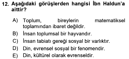 Din Sosyolojisi 2018-2019 Ara Sınav - 12. soru