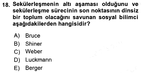 Din Sosyolojisi 2018-2019 Ara Sınav - 18. soru