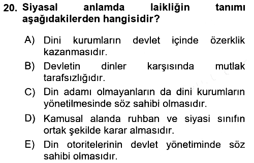 Din Sosyolojisi 2018-2019 Ara Sınav - 20. soru