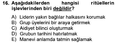 Din Sosyolojisi 2012-2013 Dönem Sonu Sınavı - 16. soru