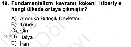 Din Sosyolojisi 2012-2013 Dönem Sonu Sınavı - 18. soru