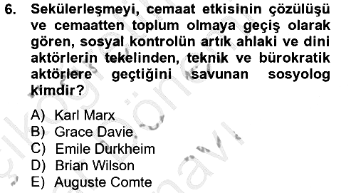Din Sosyolojisi 2014-2015 Dönem Sonu Sınavı - 6. soru
