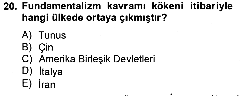 Din Sosyolojisi 2014-2015 Dönem Sonu Sınavı - 20. soru