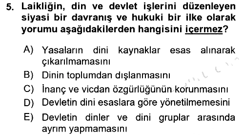 Din Sosyolojisi 2015-2016 Dönem Sonu Sınavı - 5. soru